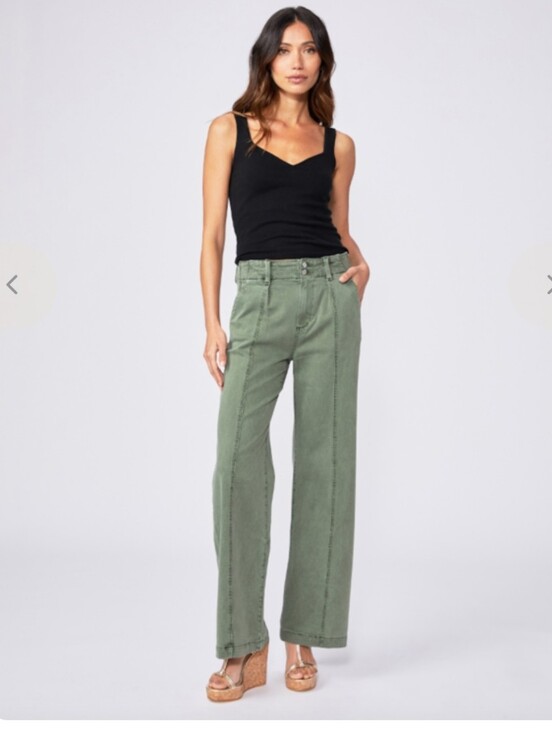 PAIGE Denim - Paige Brooklyn High-Waist Cropped Wide Leg Utility Pants in Vintage Ivy Green